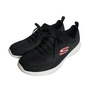 Skechers Black Knit Sneakers with White Soles Sz 10